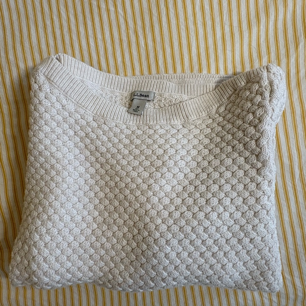 L.L. Bean Women's Cream Textured Boatneck Knit Sweater